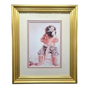 Vintage Anne Geddes Baby Print Framed Nursery Wall Art Pink Double Matted